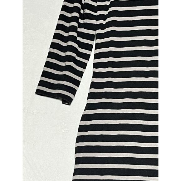Marine Layer Knit Stripe Shift Dress Medium Black Gray 3/4 Sleeve Crewneck - Picture 7 of 13